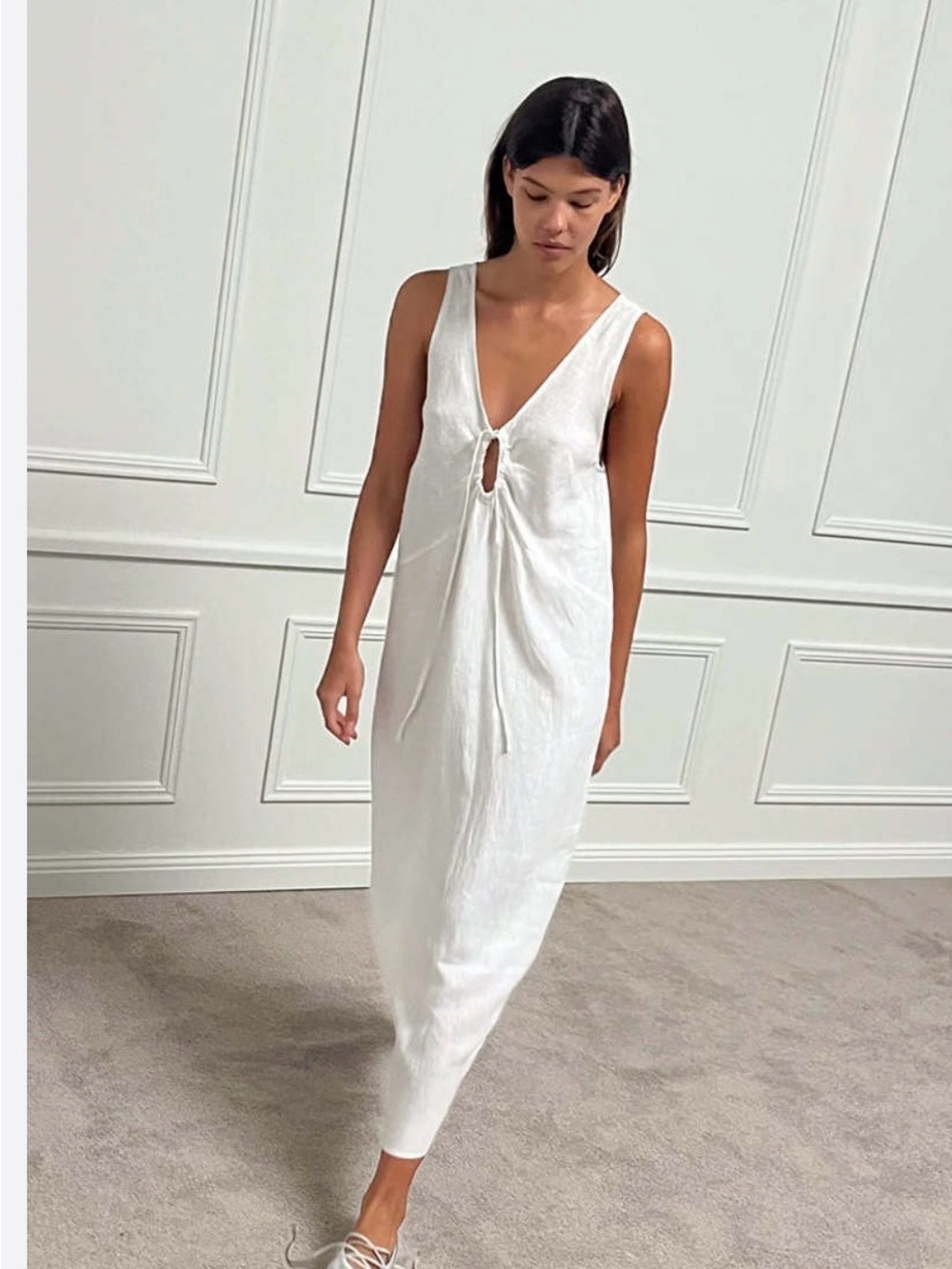 Sleeveless White Tie-Front Maxi Dress